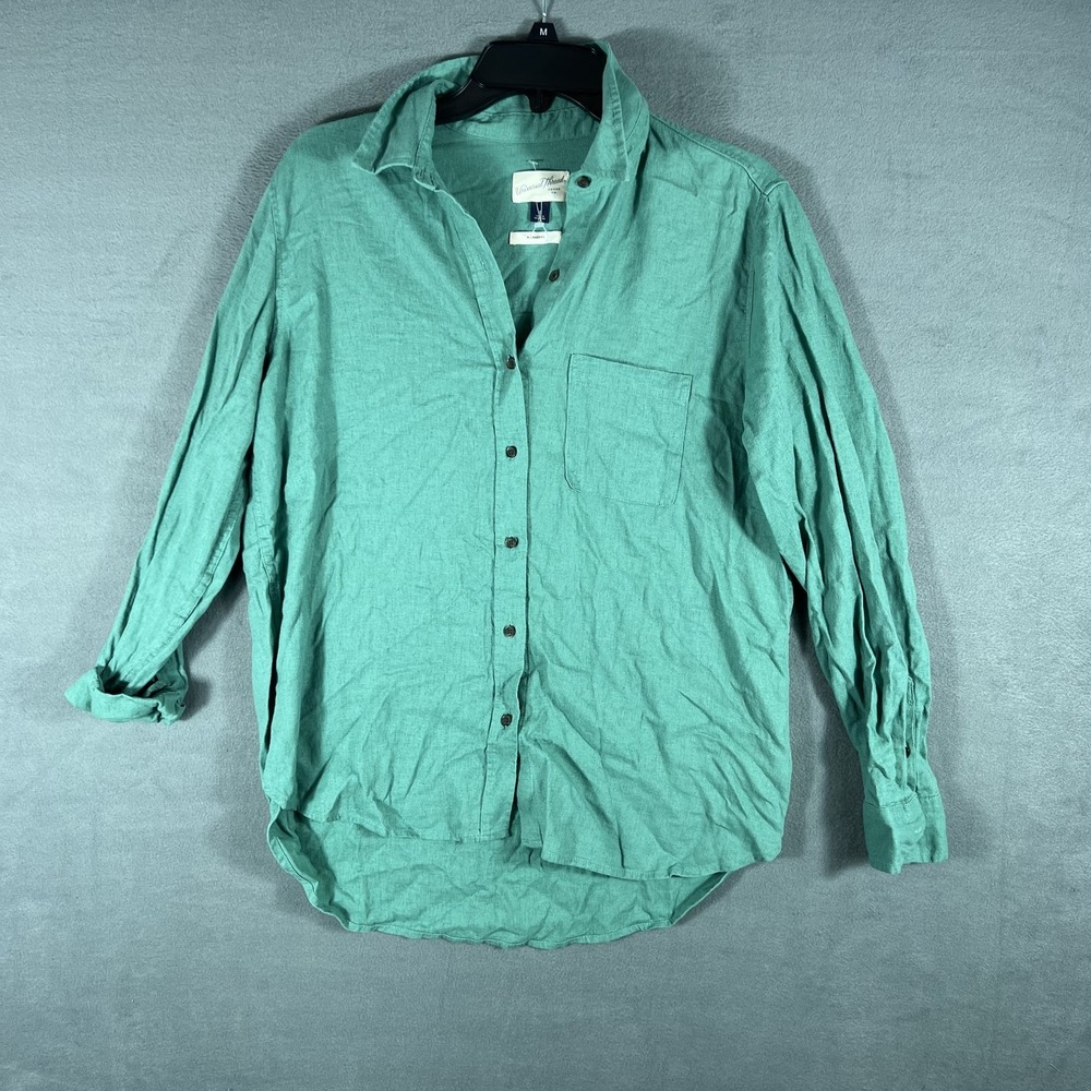 Universal Thread Women's Green Linen Blend Relaxed Fit Button Up Shirt Top Size